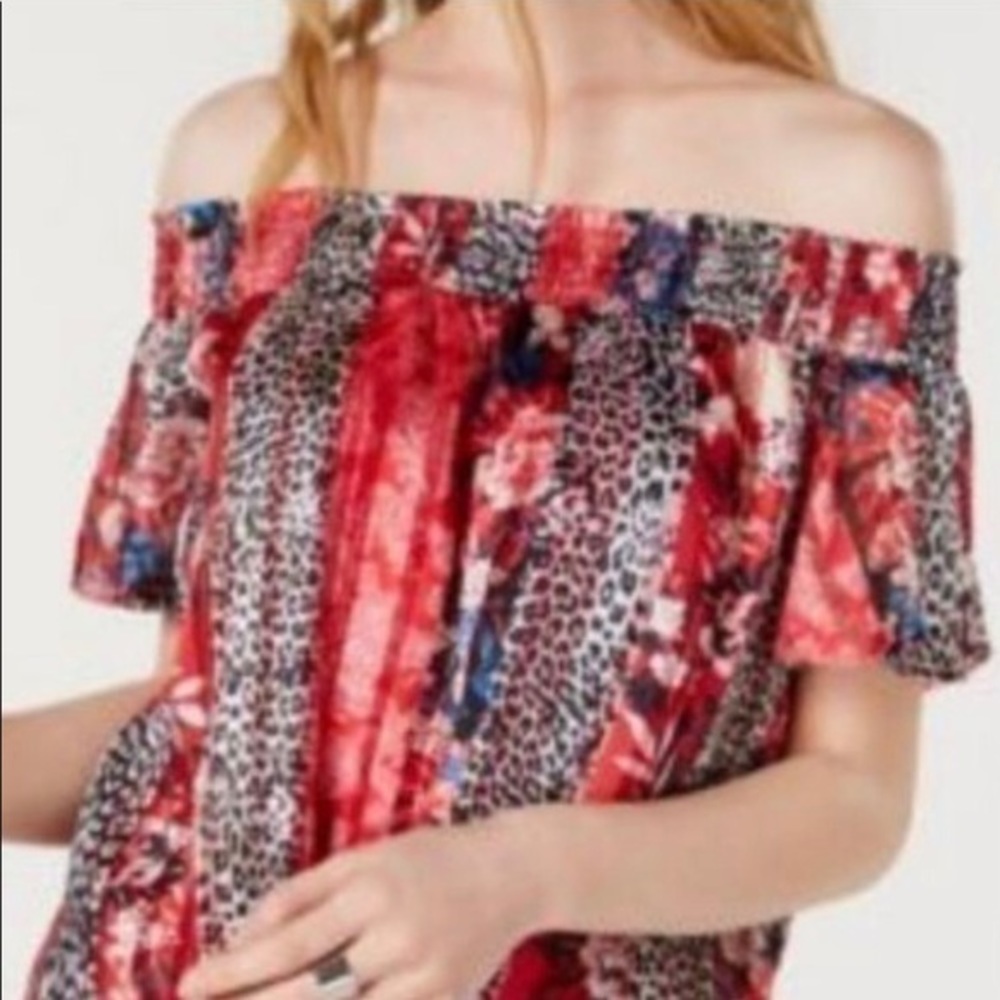 Macy's INC Flutter Sleeve Off Shoulder with tie front Top. NWOT